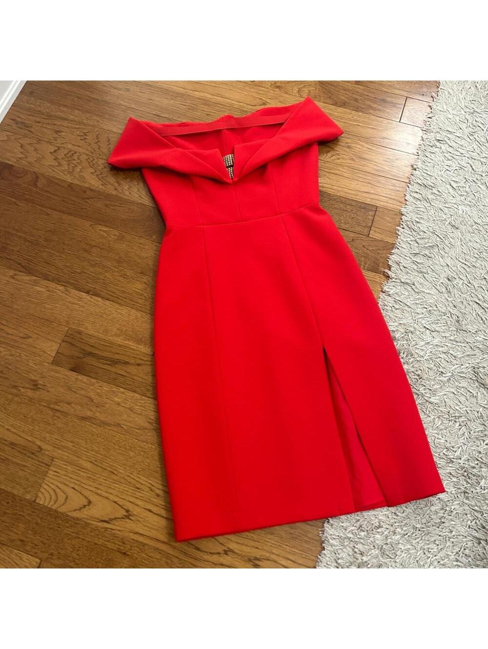 NEW BCBG MAXAZRIA Marquise Off Shoulder Sheath Dress, size 12, red NWOT
